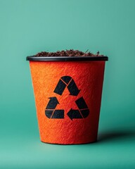 Poster - Eco-Innovation Spotlight Vibrant Recycling Pot Symbolizing Sustainable Design, Circular Economy, and Green Technology Transformation