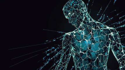 Poster - A digital representation of a human figure composed of interconnected geometric shapes, symbolizing technology and innovation.