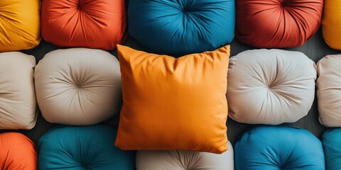 Poster - Tactile Color Theory Modular Cushion Design Showcasing Vibrant Minimalist Texture - Contemporary Interior Styling and Emotional Color Psychology