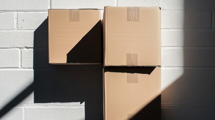 Poster - Minimalist Packaging Design Eco-Conscious Cardboard Box Arrangement Showcasing Sustainable Shipping Solutions with Industrial Aesthetic and Modern Logistics Efficiency