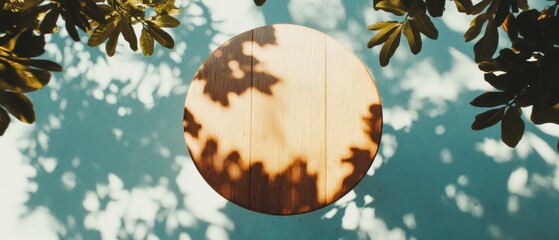 Poster - Organic Mindfulness Soft Nature-Inspired Circular Wood Panel with Dappled Sunlight - Wellness Design and Holistic Environmental Aesthetic
