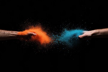 Leinwandbilder - Quantum Connections Immersive Digital Transformation Visual - Futuristic Tech Innovation Exploring Human-AI Interaction in Vibrant Particle Dynamics
