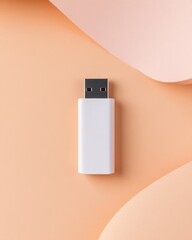 Poster - Minimalist USB Flash Drive on Soft Pastel Background Sleek Data Storage Solution for Digital Professionals, Tech Innovators and Creative Workspaces