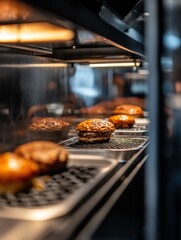 Poster - Industrial Culinary Precision Next-Gen Food Service Workflow - Hyper-Efficient Burger Preparation in Smart Commercial Kitchen Automation