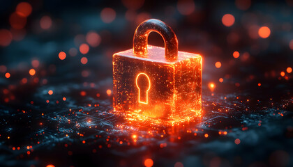 Poster - Glowing lock on dark background