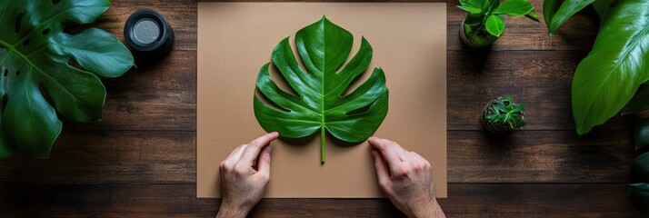 Aufkleber - Biophilic Design Exploration Millennial Mindfulness and Sustainable Creativity with Monstera Leaf - Minimalist Eco-Wellness Visual Narrative