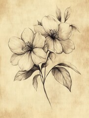 Poster - Delicate hand drawn floral sketches with soft vintage tones showcasing intricate line art and golden ratio balance