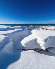 Aufkleber - Minimalist Arctic Seascape Immersive Climate Visualization for Environmental Storytelling - Pristine White Wilderness Capturing Global Transformation