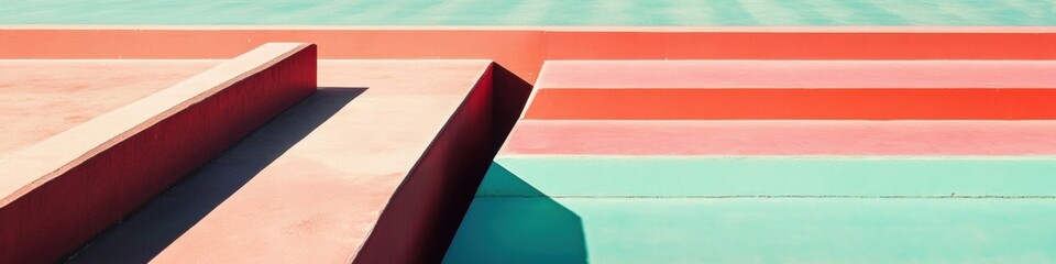 Aufkleber - Minimalist Stadium Geometry Architectural Visualization of Empty Seating Topology in Neo-Brutalist Color Gradients - Urban Design Innovation and Event Space Optimization