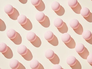 Poster - Soft Pastel Minimalism Aesthetic Bath Bomb Grid for Wellness Branding - Serene Self-Care Exploring Symmetry and Soft Texture