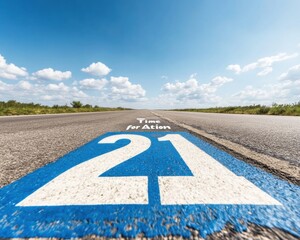 Poster - Transformative Blue Sky Strategy Minimalist Highway Metaphor for 2024 Climate Action, Digital Marketing and Sustainable Entrepreneurship Vision