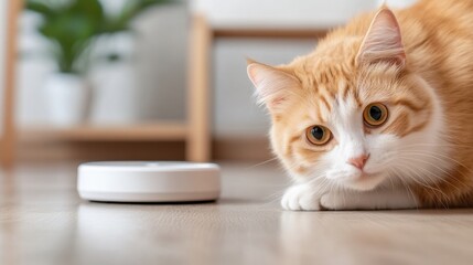 Poster - Smart Pet Tech Minimalism Interactive AI-Powered Feeding Innovation for Modern Urban Cat Companions - Sleek Home Automation and Wellness Design