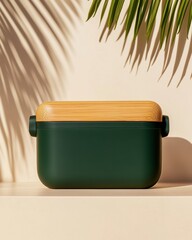 Poster - Eco-Chic Culinary Innovation Sustainable Forest Green Meal Prep Container with Bamboo Lid - Modern Zero-Waste Dining Solution for Conscious Consumers
