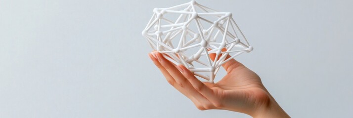 Aufkleber - Geometric Blockchain Innovation Minimalist Network Mesh Held by Professional Hand - Cutting-Edge Digital Transformation and Decentralized Technology Visualization