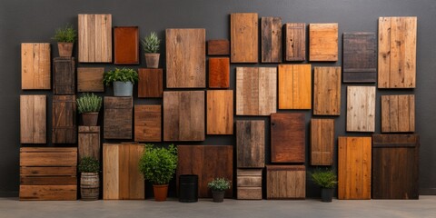 Aufkleber - Eco-Conscious Design Showcase Rustic Wooden Texture Mosaic with Biophilic Elements - Sustainable Material Innovation for Modern Architectural and Interior Branding