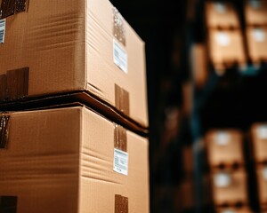Fototapete - Next-Gen Logistics Optimization Smart Cardboard Delivery Solutions Transforming Supply Chain Efficiency with Sustainable Packaging Technology
