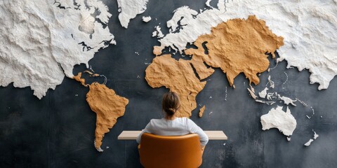 Fototapete - Immersive Global Connectivity Visualization Textured World Map Exploring Digital Transformation, Geopolitical Strategy, and International Business Intelligence