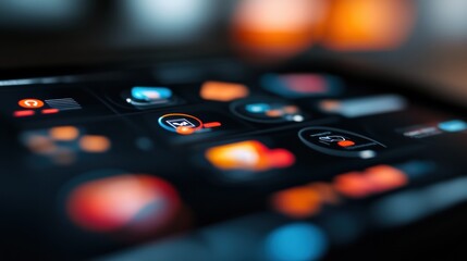 Aufkleber - Immersive Digital Interface Blurred Macro Technology Revealing Next-Gen Interactive UI Design for Professional Workflow Optimization and Creative Innovation