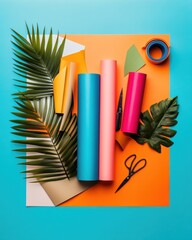 Poster - Vibrant Creative Studio Minimalist Craft Paper Design with Tropical Palm Aesthetic - Modern DIY Content Creation and Educational Workshop Inspiration