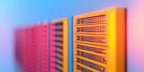 Poster - Gradient Tech Aesthetics High-Performance Server Rack Innovation in Vibrant Chromatic Design - Next-Gen Digital Infrastructure Visualization