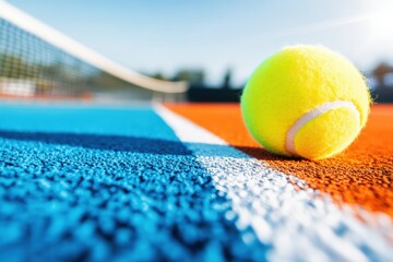 Poster - Dynamic Tennis Performance Capture High-Precision Clay Court Close-Up Showcasing Vibrant Athletic Equipment in 4K Ultra-Detail for Pro Sports Marketing