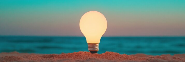 Poster - Eco-Innovative Sustainability Concept Glowing Light Bulb Emerging from Earth, Symbolizing Green Technology and Renewable Energy Breakthrough in Climate Solutions