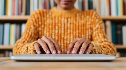 Poster - Mindful Digital Learning Cozy Millennial Workspace with Sustainable Textured Knitwear - Innovative Remote Education and Creative Professional Productivity