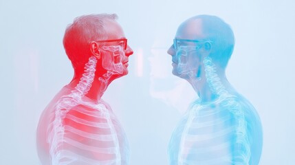 Poster - Cyberpunk Medical Visualization Dual-Tone Anatomical X-Ray Exploring Human Physiology, Digital Health Innovation and Futuristic Diagnostic Technology