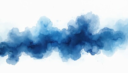Poster - Abstract blue watercolor smoke with gradient effect. Ink cloud blot with liquid texture on transparent background for posters or graphic design projects. Hand painted artistic design element.