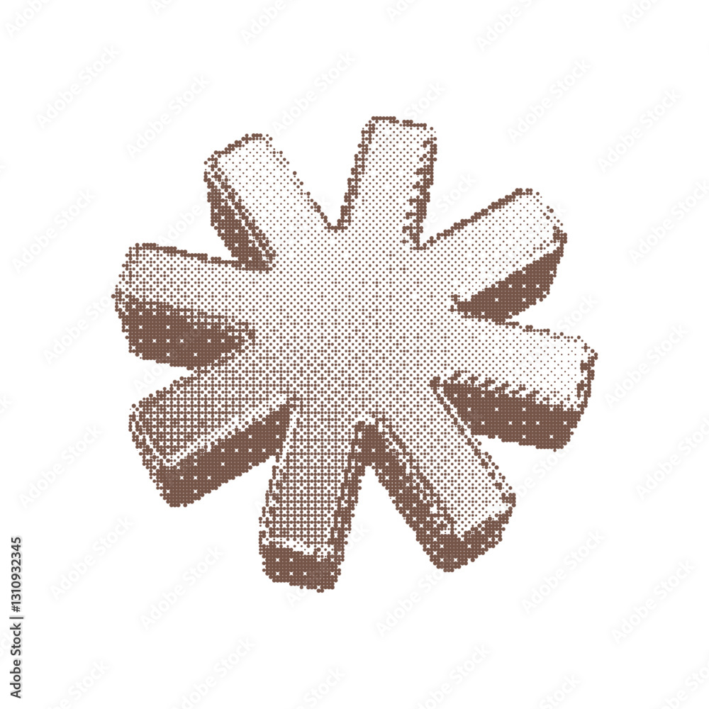 3D shape of Asterisk in Dither halftone dot texture. Pixelated bitmap ...