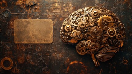 Aufkleber - Steampunk brain design featuring intricate gears and cogs with a reserved text area for creative concepts Generative AI