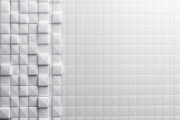 Poster - Abstract geometric 3D white tile wall with textured pyramid patterns and lighting effects.