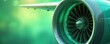 © miss irine - Close-up of aircraft turbine engine in green, blue hues. Eco aviation sustainable fuel concept. Renewable energy, biofuel mix. Modern jet technology, alternative transport, environmentally friendly