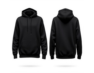 Poster - Black hoodie mockup front and back view on white background.