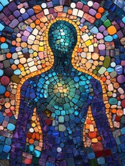 Aufkleber - Intricate mosaic art composed of colorful pills forming a human silhouette in a creative arrangement Generative AI
