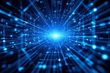 Poster - Abstract futuristic blue light background with geometric lines and glowing digital elements.