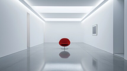 Aufkleber - A completely white-walled room with a single red chair in the center