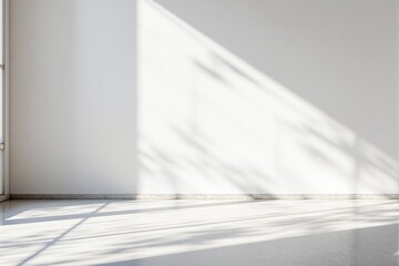 Poster - Minimalistic interior wall with sunlight shadows and clean floor.