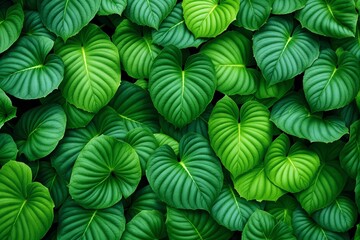 Poster - Close-up of vibrant green tropical leaves with intricate vein patterns and lush texture.