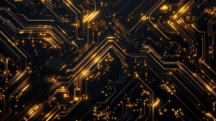 Aufkleber - A futuristic, symmetrical circuit board pattern in gold on black