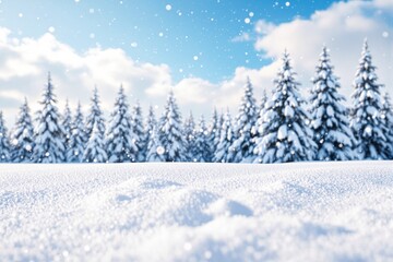 Poster - Snow-covered pine forest under a bright blue sky.