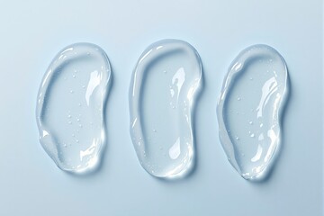 Poster - Transparent gel drops on light blue background, skincare concept.