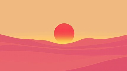 Poster - A minimalist desert sunset with just two colors fading into each other. 