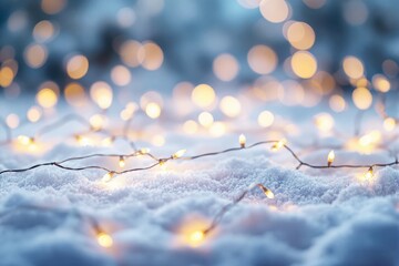 Poster - String lights on snow with bokeh lights in the background.
