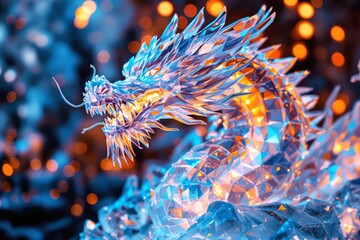 Poster - Crystal dragon with glowing lights.