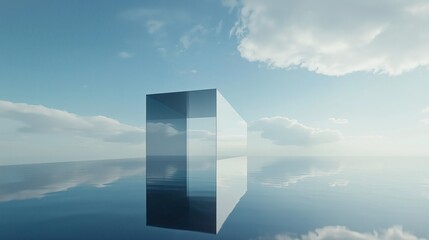 Aufkleber - A minimalist glass building reflecting a soft blue sky.