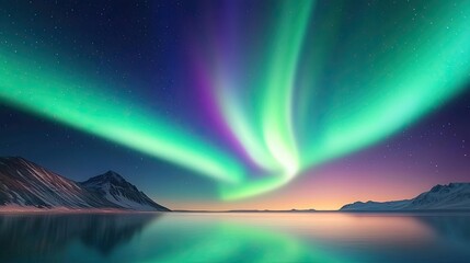 aurora borealis northern lights idea. breathtaking northern lights illuminate a serene landscape at 