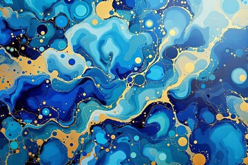 Poster - Abstract blue and gold fluid art background.