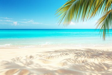 Aufkleber - Tropical beach with palm leaf shadow on sand.