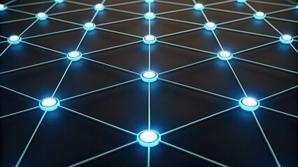 Poster - interconnected network with glowing nodes, representing connectivity and digital communication. The intricate design conveys the complexity of the internet or data networks